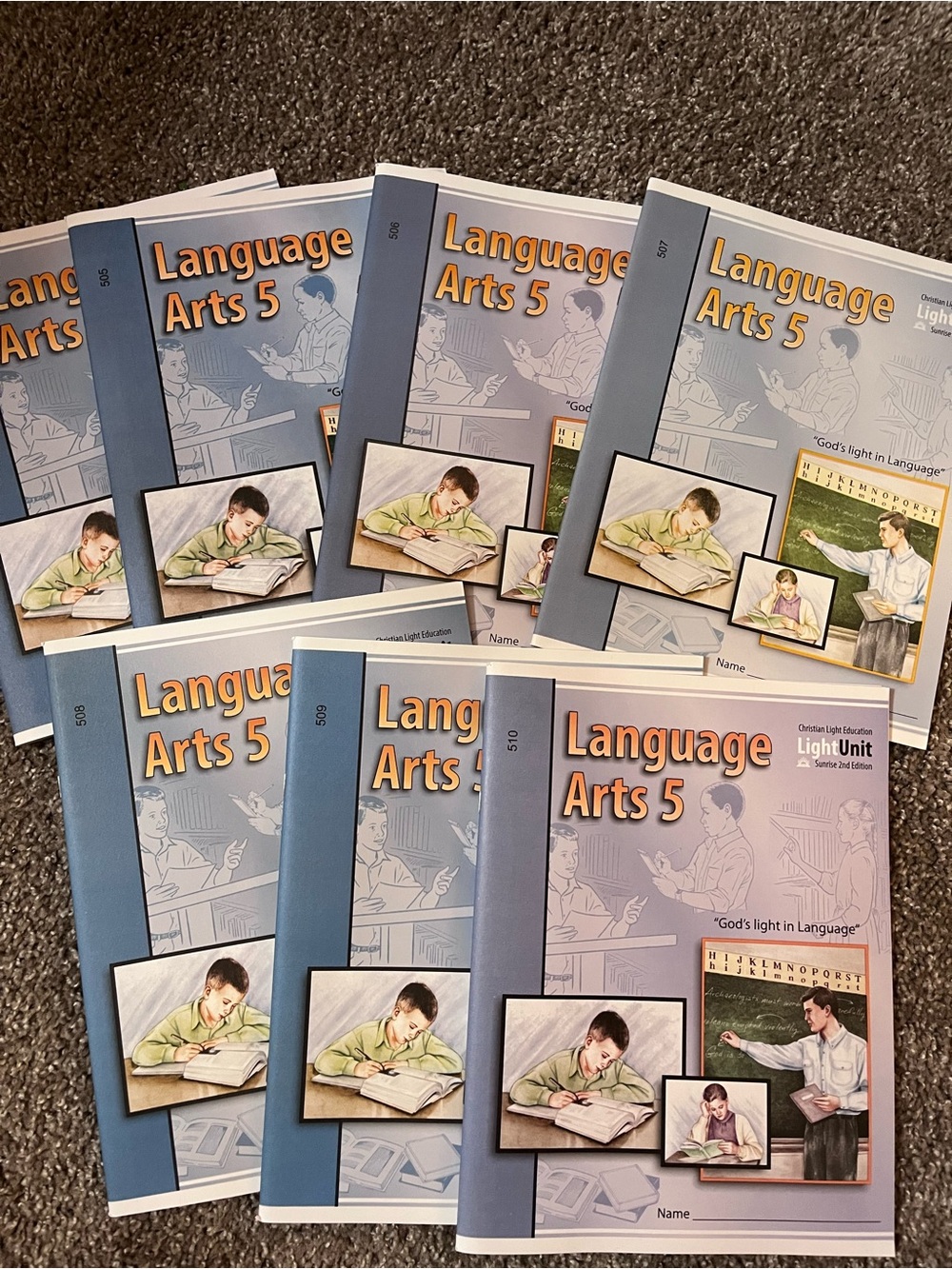 Lot of 7 Language Arts 5 Light Units 504-510 Christian Light Ed.-NEW NO KEY